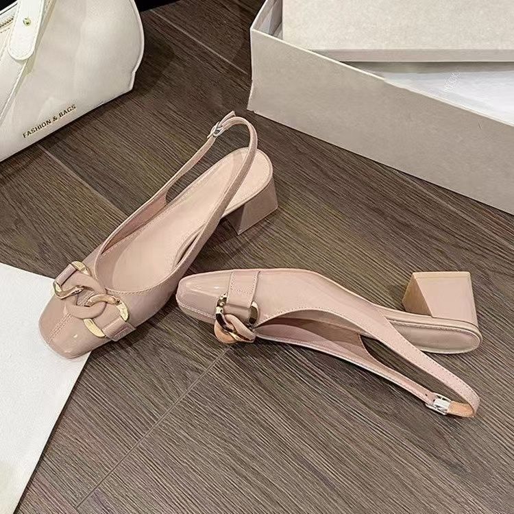 French temperament nude high heels women's 2025 new summer skirt with bag head sandals thick heel fairy single shoes