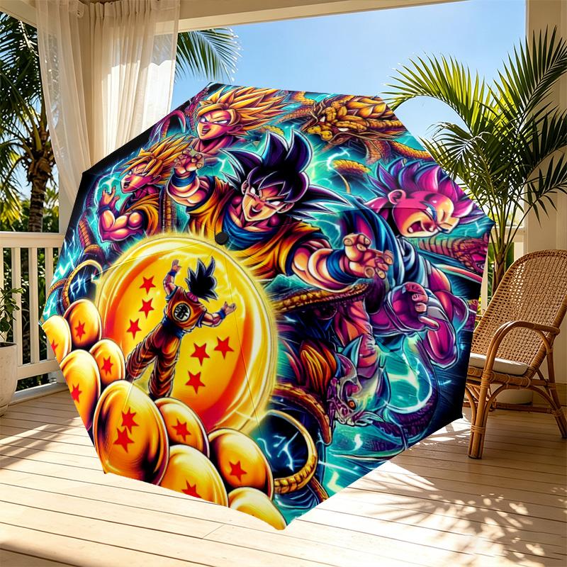 Dragon Ball Print Automatic Open Close Umbrella, Portable Foldable Umbrella, for Outdoor Commute Camping Trip, Ideal Birthday Gift