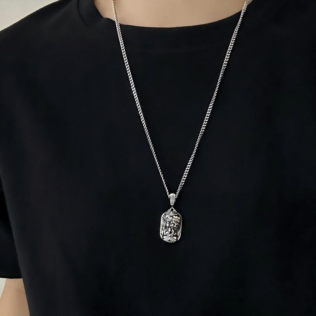 Pendentif Zakiram en Argent Sterling S925 - Bijou Ethnique Rétro représentant le Dieu de la Richesse Tibétain, Collier Unisexe