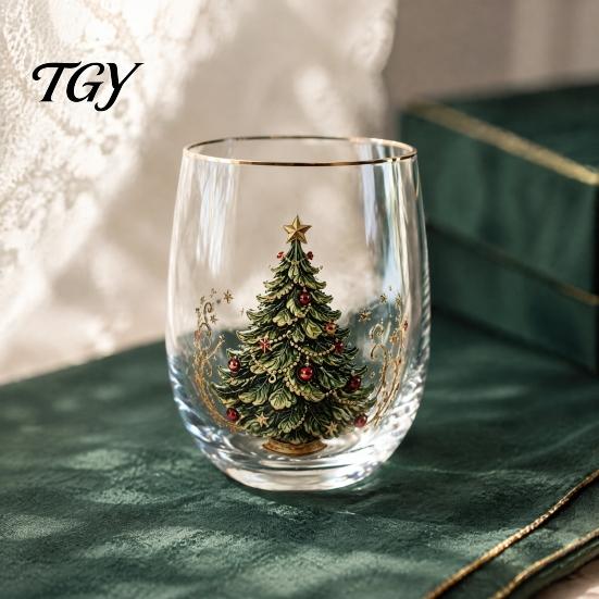 Lead Free Soda Lime Glass Christmas Cocktails Glass, Santa Snowman Reindeer Tree Design Tumbler, 300ml Lead-free Festive Seasonal Tumblers Holiday