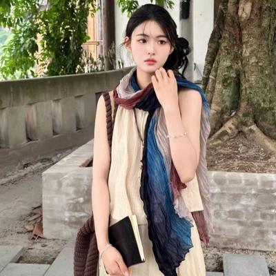 Koreanische Atmosphäre Mori Herbst und Winter Batik Baumwoll-Leinen-Schal Damen Dünner Übergroßer Literarischer Schal High-End