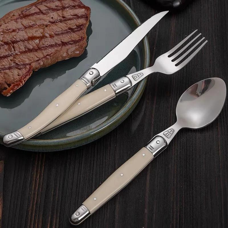 4-6pcs Ivory White Cutlery Set Stainless Steel Laguiole Tableware Elegant Dinner Set Western Knife Fork Spoon Teaspoon Xmas