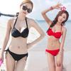 European & American Halter Neck Korean-Style Bikini: Underwire, Small Chest Gathering, Two-Piece Swimsuit for Women.