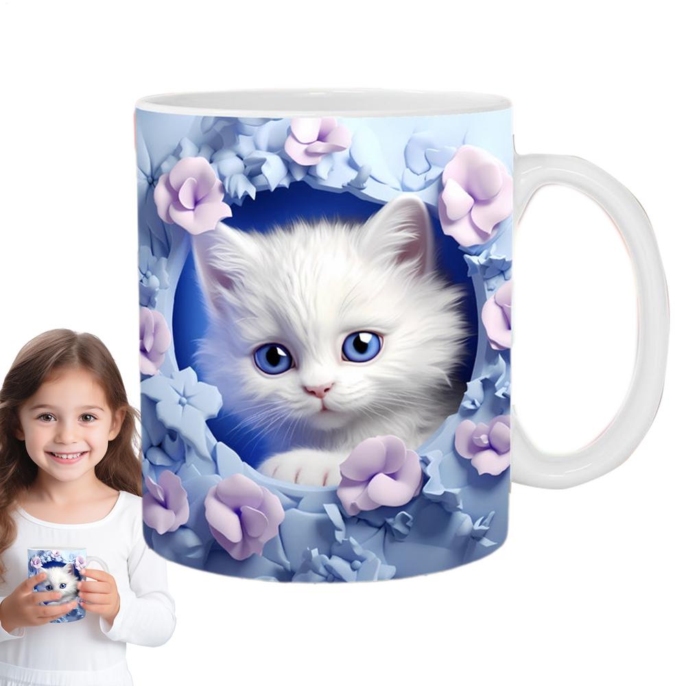 Cute Cat Mug Cute Kitten Hole In The Wall Ceramic Coffee Mug Holiday Coffee Latte Mug Novelty Space Design Drinking Cups For