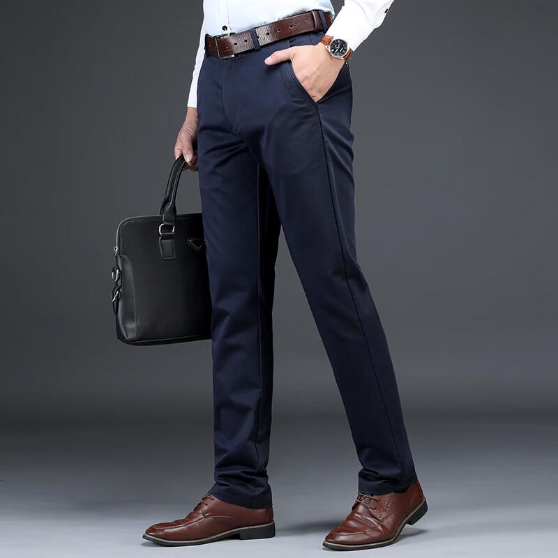 Fengxun Men's Autumn/Winter Stretch Straight Business Casual Pants