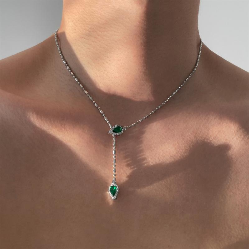 

Stainless Steel Crystal Snake Pendant Necklace Water Droplet Zircon Adjustable Choker Minimalist Chain Tassel Clavicle Necklace