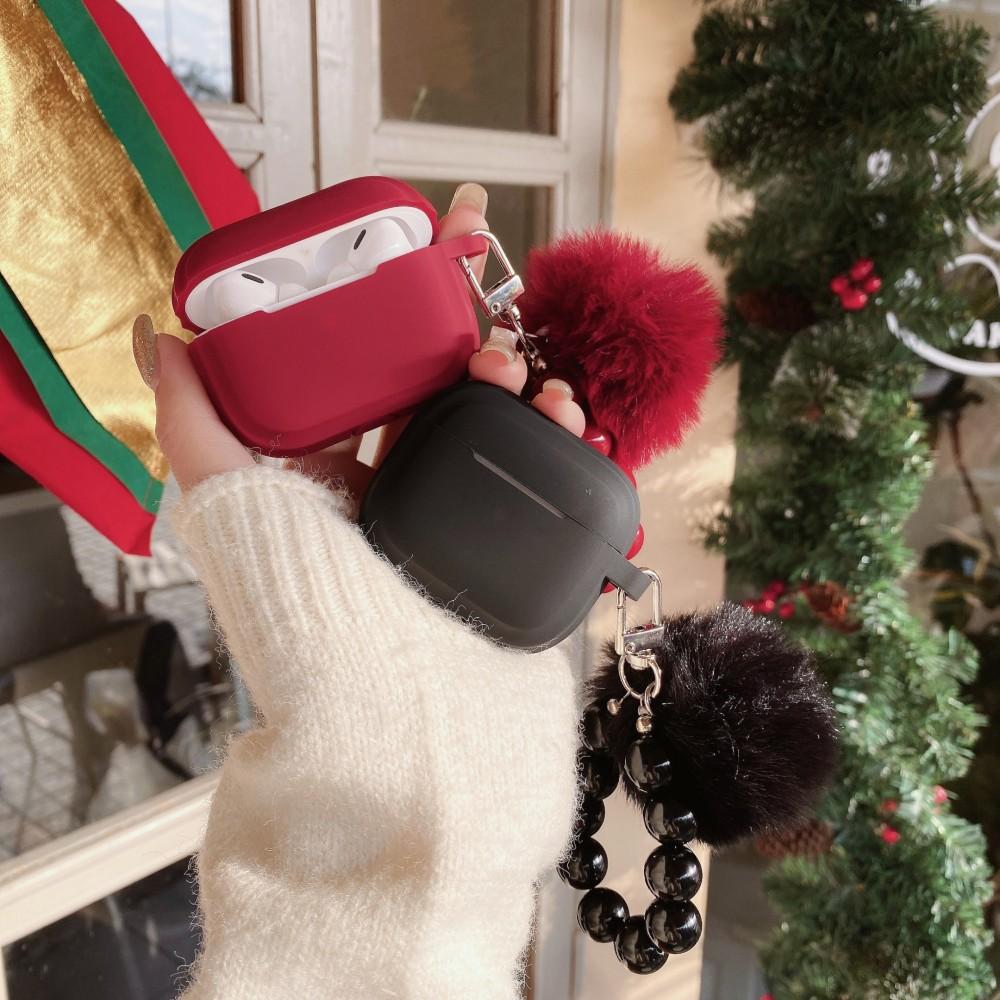 For Apple AirPods Pro 3 Case Milk tea Caramel Black Colour For AirPods 4 3 2 1 Pro2 Pro Headphones Shell With Fur BallBead Chain