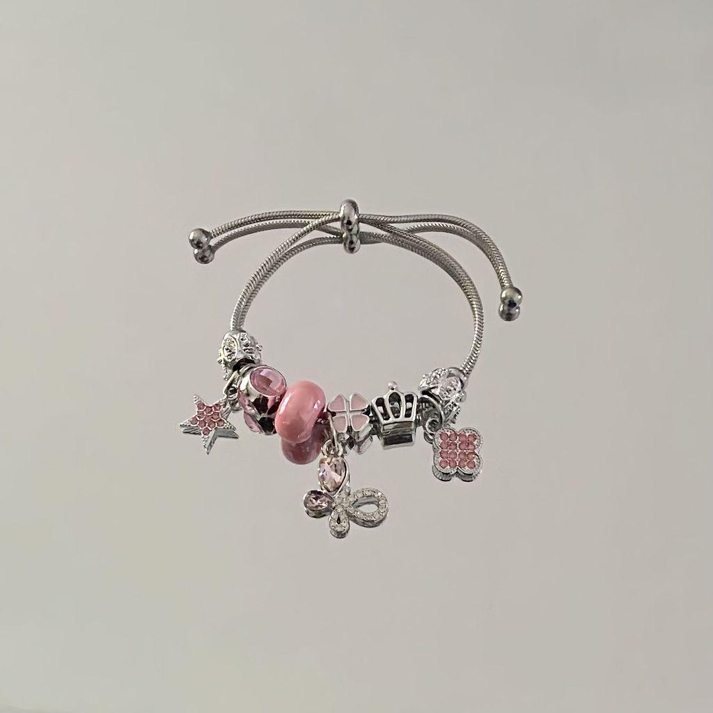 Sweet Cool Princess Style Pink Butterfly Pendant Bracelet With Rhinestones For Women