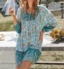 Bohemian Long Sleeve V-Neck Lace-Up Printed Dress for Spring