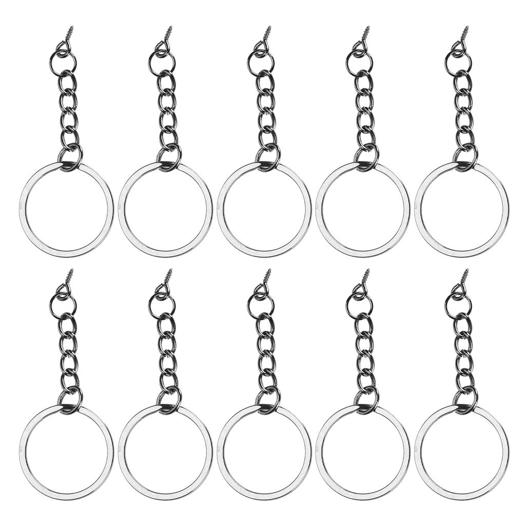 10 τεμ. DIY Μπρελόκ με Αλυσίδα Φορητό Μεταλλικό Μπρελόκ Βιδωτός Κρίκος Αξεσουάρ Κρεμαστό κόσμημα Μαύρο του όπλου