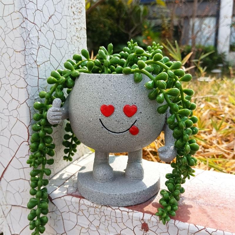 Smile Face Planter Pots Planter Resin Plant Pots for Indoor Outdoor Plant Succulent Pots Container Unique Face Designed