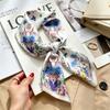 Commuter elegant flower silk scarf women's contrasting color retro printing satin scarf shirt with multi-purpose decorative small scarf