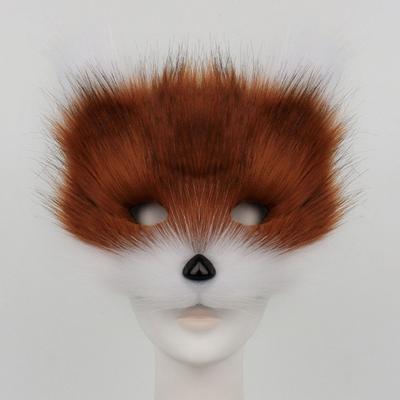 High Quality Faux Fur Fox Mask Half Face Furry Cat Mask Realistic Lightweight Halloween Cosplay Party Costume