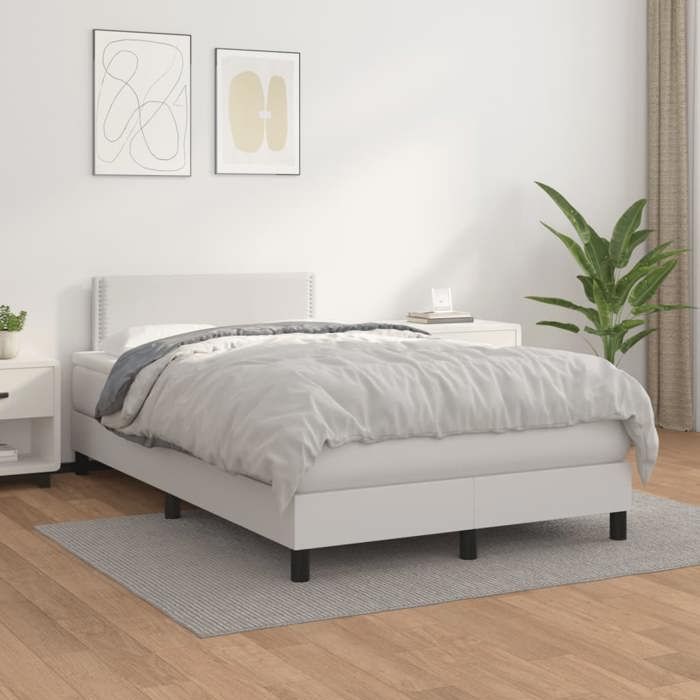 3141054 vidaXL Bed with Box Spring and Mattress White 120x200cm Faux Leather