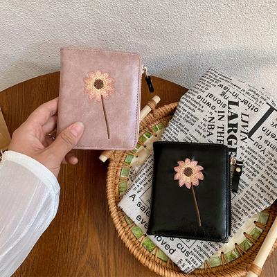 Women Wallet PU Leather Purse Card Holder Embroidery Flower Ladies Coin Bag