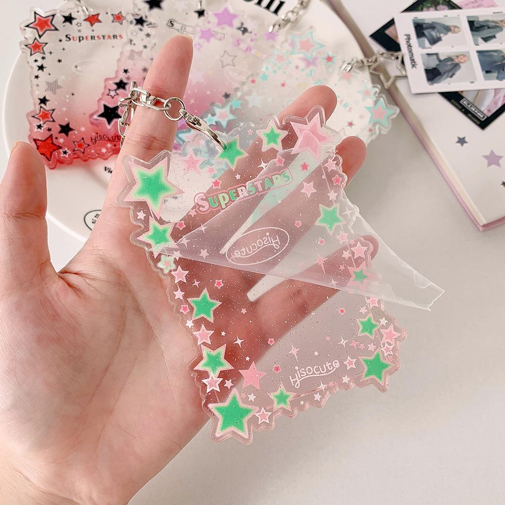 Transparent Star ID Card Holder Cute Girl Photo Card Sleeve Multiuse 3 Inch Card Display Bag Accessory