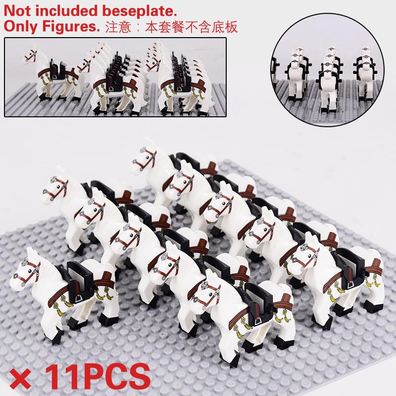 Medieval Military Sets Cavalry Figures War Horse Animals Building Blocks Parts Knight Weapons Accessories Toys for kids gifts