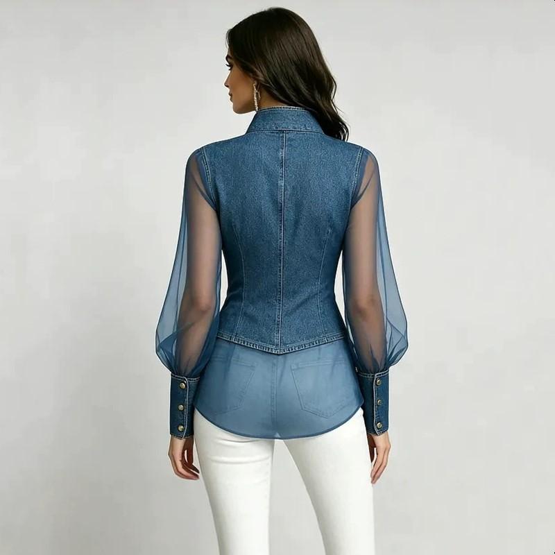 long sleeve oversized denim mesh vintage shirts & blouses for blouse Casual loose spring summer autumn tops women shirt