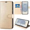 Protective Case - BOOLING - for Samsung Galaxy S25 Plus - Golden Synthetic Leather - Shockproof - Built-in Stand