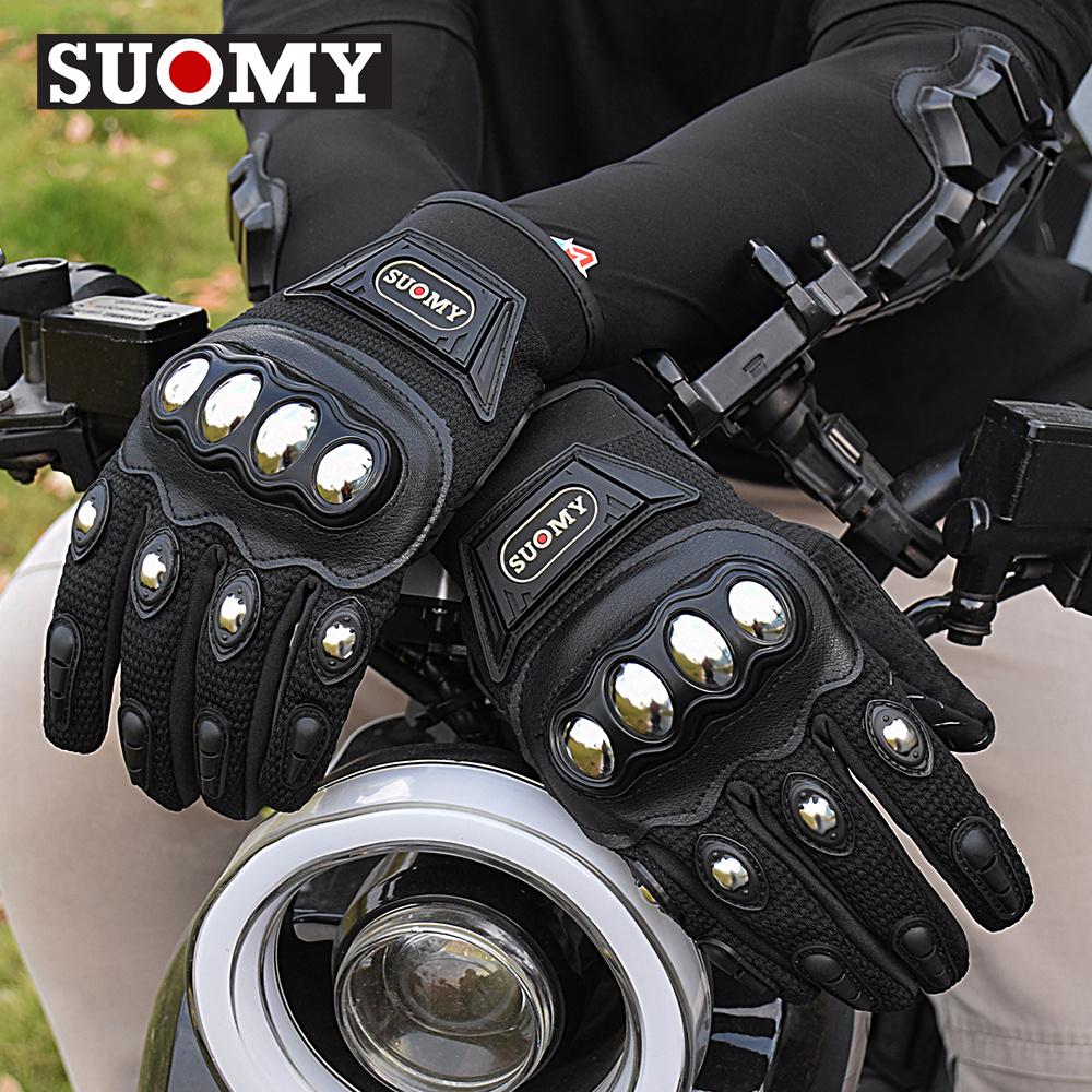 SUOMY Gloves Full Finger Breathable Summer Gloves Drop-proof Wear-resistant Motorcycle Gloves Stainless Metal Protective Shell