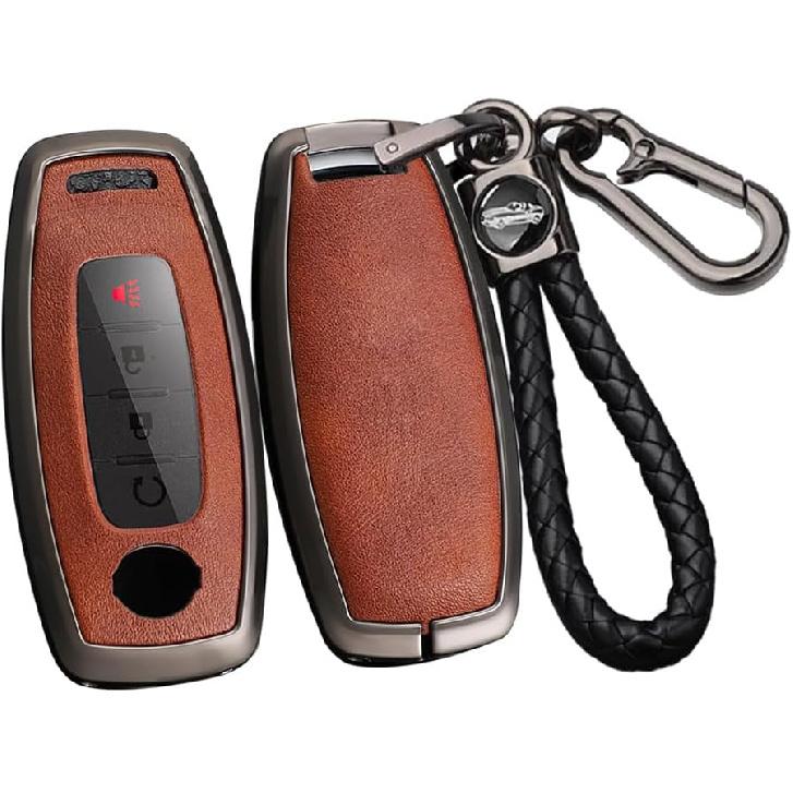 SANRILY PU Leather 3/4/5 Button Key Fob Cover Fit for Nissan Rogue 2024 2023 Pathfinder X-trail Ariya 8 Gen Th New Teana Keyless with Keychain