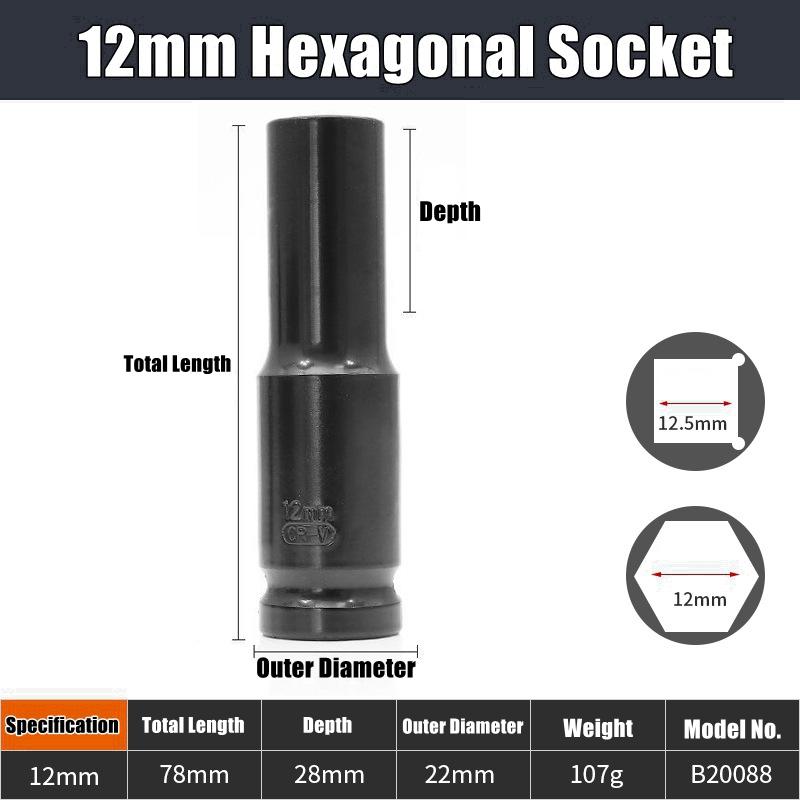 Cheie tubulară adâncă cu impact cu pătrat de 1/2" Cheie tubulară metrică Cheie tubulară adâncă cu impact Cap de cheie pneumatică Unelte pentru demontarea anvelopelor