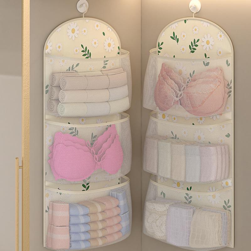 2/3Layer Large Capacity Storage Mesh Bag Underwear Socks Storage Bag Breathable Wardrobe Organizer With Clothes Hanger