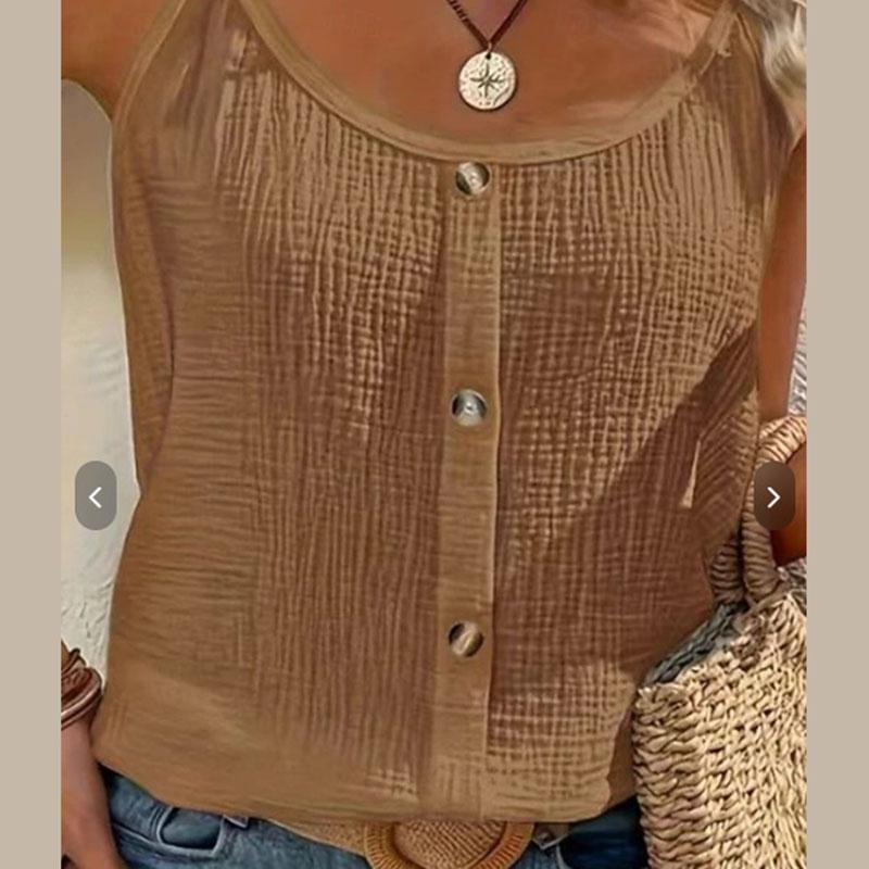 Women Button Front Spaghetti Strap Tank Top Casual Sleeveless Summer Solid Color Beach Cami Top