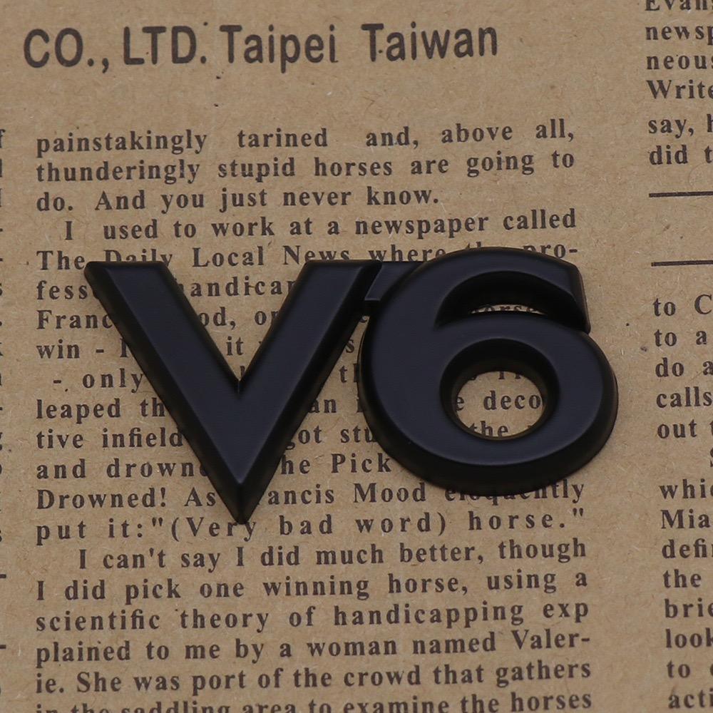 1pcs V6  Car 3D Metal Sticker Tail Rear Trunk  Number Letter Emblem Car Body Side Sticker Accessories 5X2.6cm чёрный