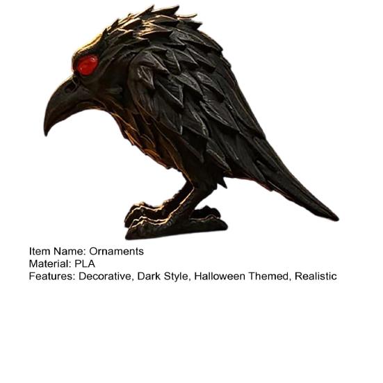 Gothic Crow Figurine, Resin Raven Statue with Red Eyes, Dark Raven Desktop Decorations, Halloween Ornaments Unique Goth Gifts