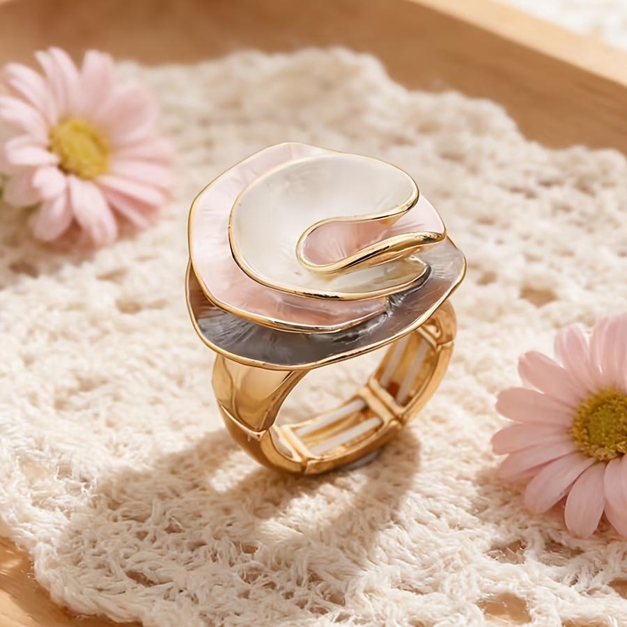An Elegant and Sweet Enamel Rose Flower Stretch Ring for Women, a Holiday, Birthday, Date, Prom, Banquet, Party, Vacation, Shopping