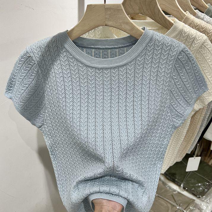 Korean Style Twist Hollow Knitted Short Sleeve Women's Spring/Summer 2025 Top