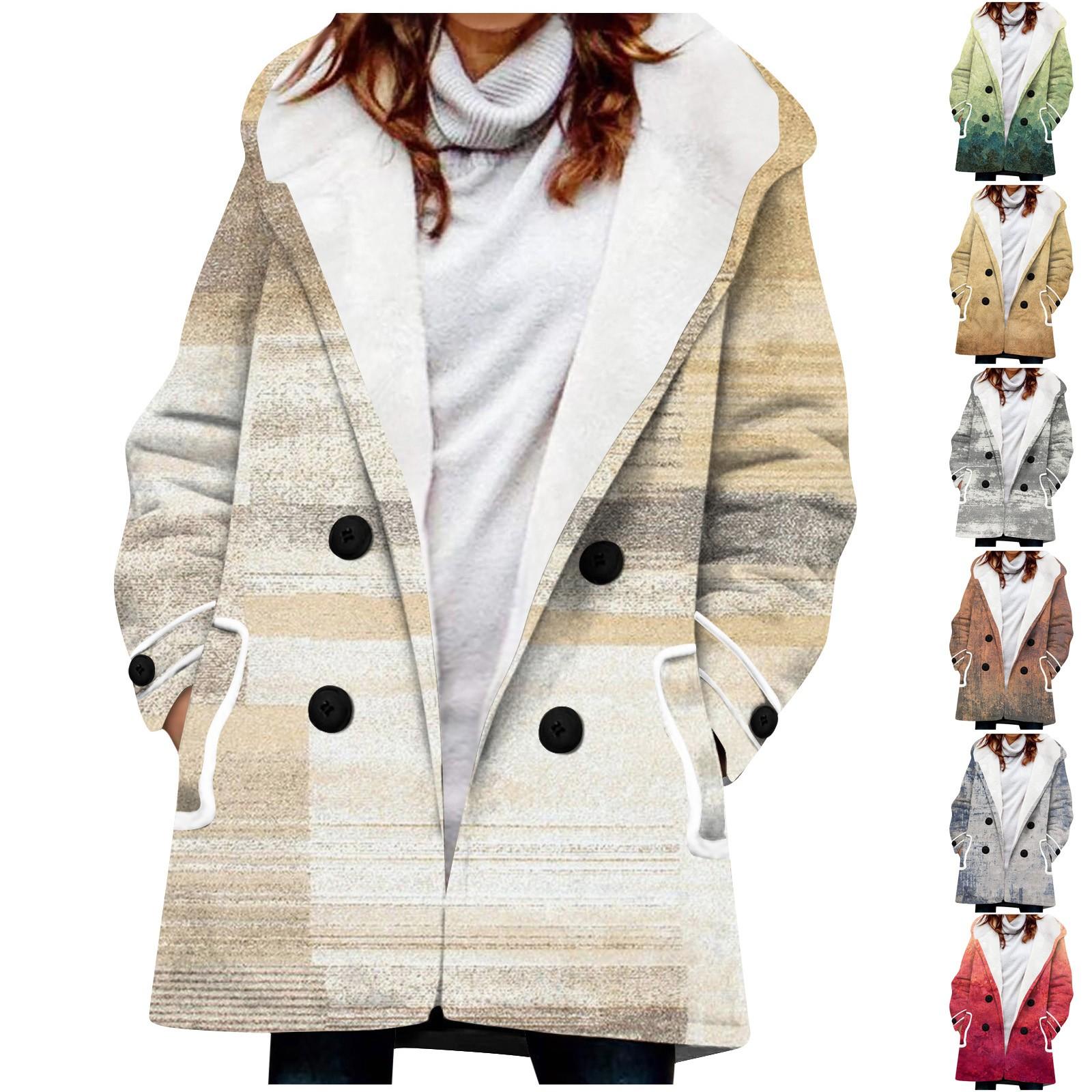 

Женское зимнее пальто, теплое мохнатое пуховое пальто с капюшоном и принтом на пуговицах, куртка