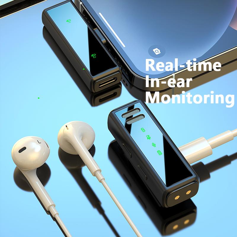 Wireless Lapel Microphone Lavalier Mic Noise Reduction Live Interview Mobile Phone Recording for iPhone Type C with Charging Box