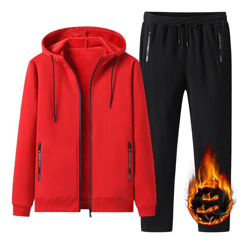 Autumn Winter Men Sets Men's Fashion Plus Fleece Thickened Warm Pure Cotton Hooded Sportwear Suit Man Casual Tracksuits