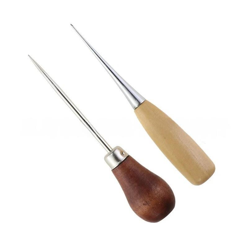 SKC Wooden Handle Awl Set - DIY Weaving, Straight & Curved Awls, Needle Drill Tool for Leather and Shoe Repair