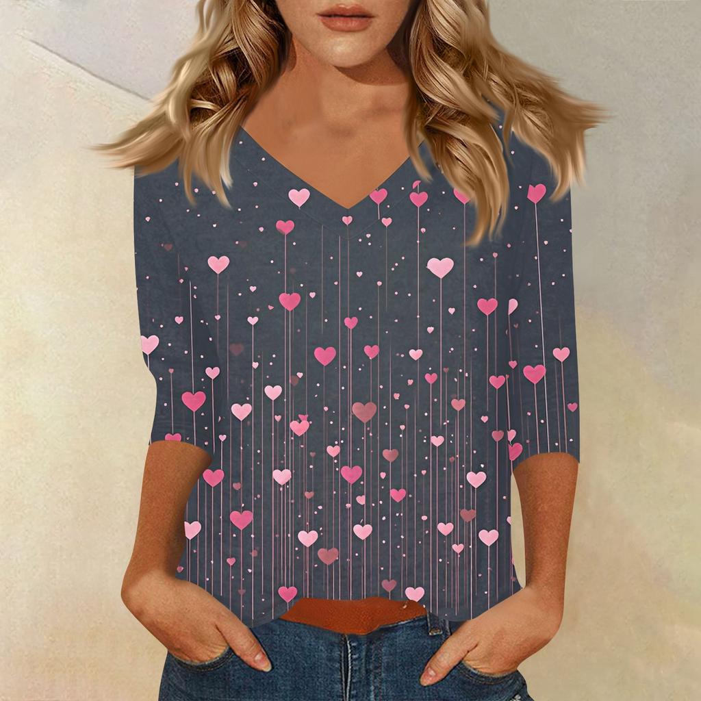 Women's T Shirt Print 3/4 Sleeve Daily Weekend Fashion Basic V- Neck Regular Top