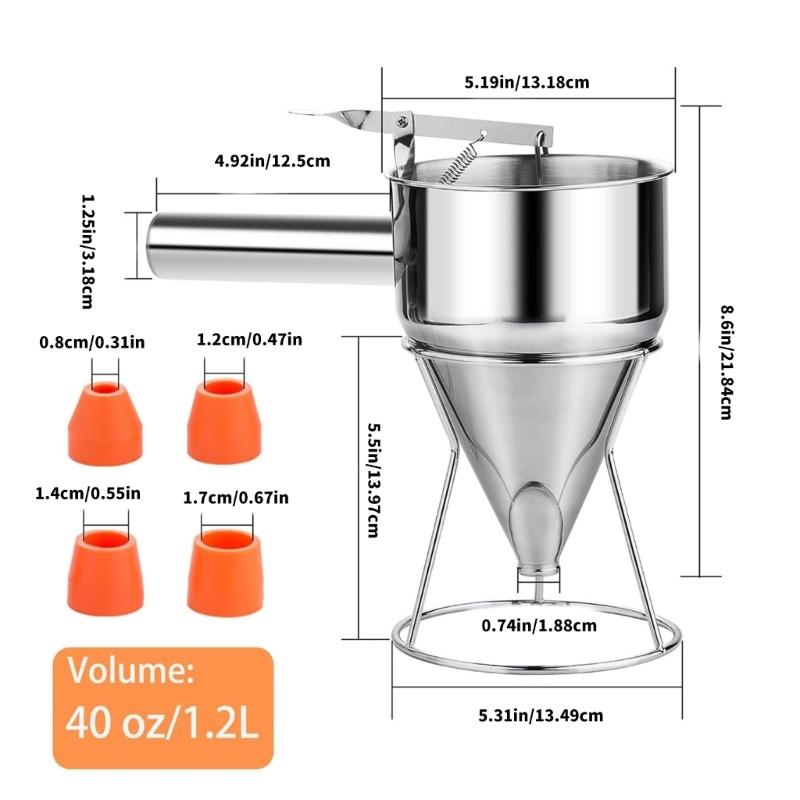 Professional 1200ML Pancake Batter Dispenser Stainless Steel Funnel Suitable for Baking Cupcakes Waffles with Stand