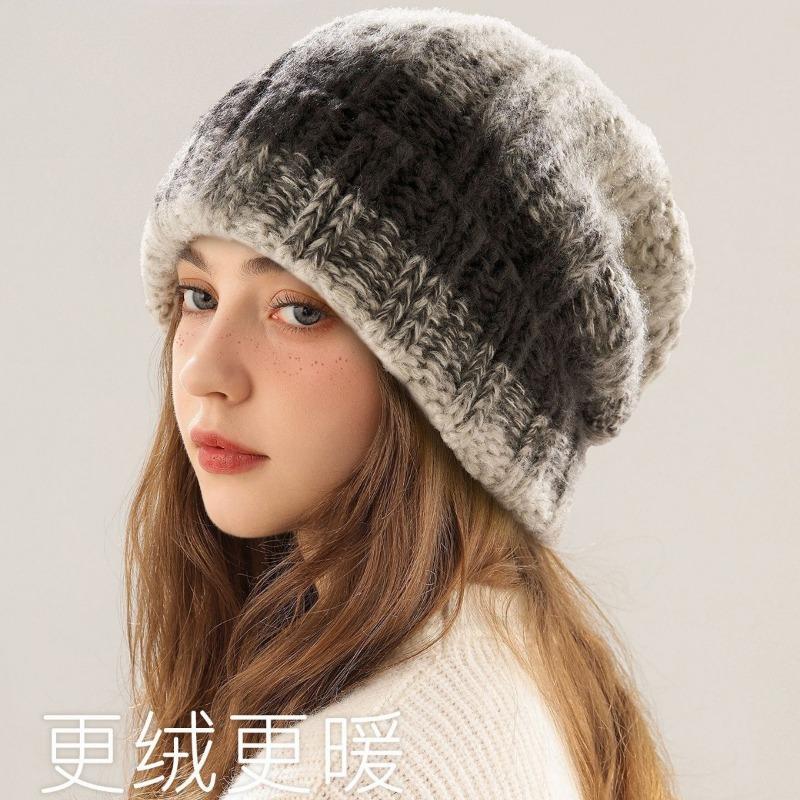 Women S Thick Yarn Slouchy Knit Hat Large Head Size Ear Flap Warm Cold Hat