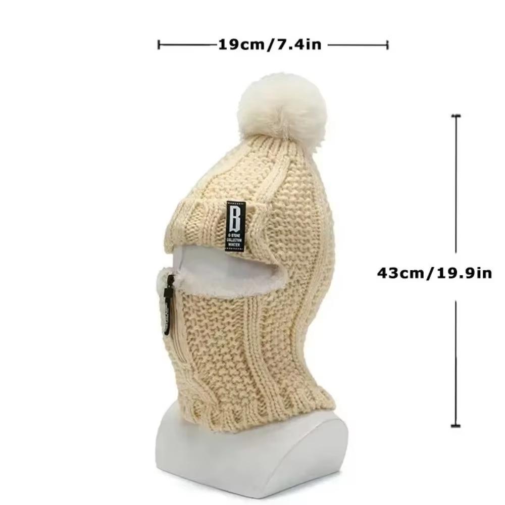 Casual Windproof Wool Knitted Hat Neck Warmer Thickened Ear Protection Hat Keep Warm Pompoms Hat for Women