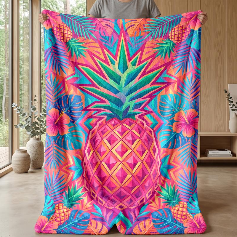 Pineapple Tropical Paradise Theme Blanket Lightweight Warm Flannel Blanket Decorative Throw Blanket for Home Decoration