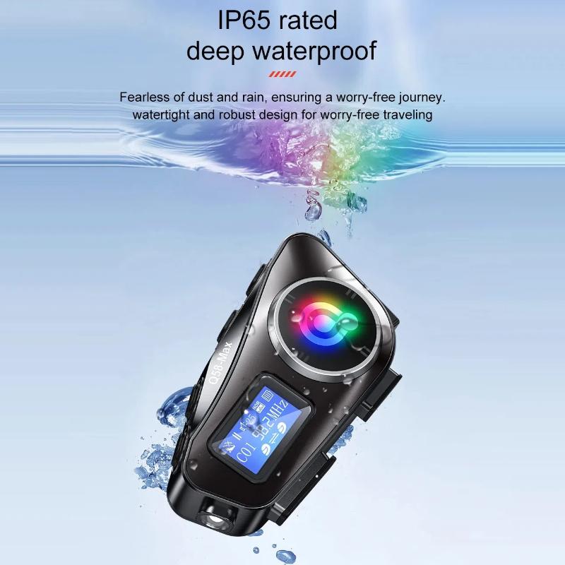 Bluetooth Headset for Motorcycle Helmets, Long Battery Life, Two-Way Intercom, Music Mixing, FM Radio, LCD Display for Cycling