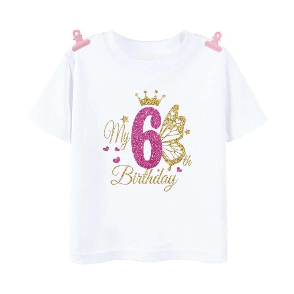 Girl's Birthday 1-12, Wild T-shirt, Children's Butterfly Printed Fashion Top, Short Sleeve T-shirt