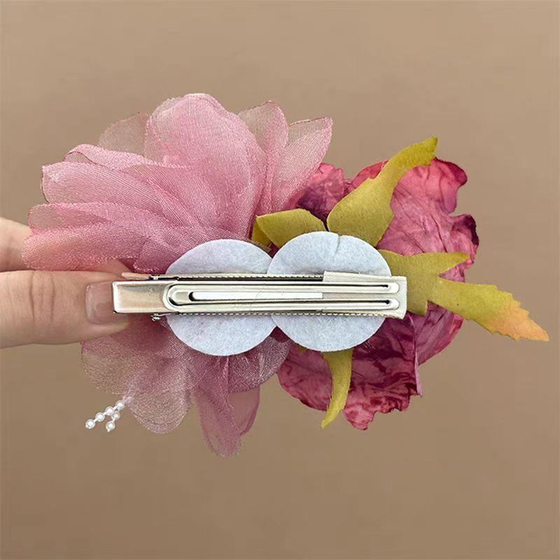 Rose Pink Threedimensional Flower Hair Clip Fairy Gentle Styling Hair Accessories Dating Parties Daily Wear Decoration Clip