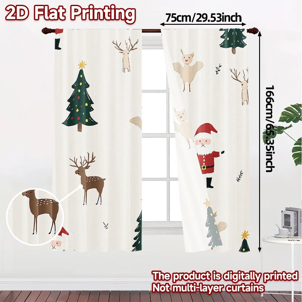 2pcs,Curtains Cute Christmas Tree Angel Reindeer Santa (3) Fashionable Popular Curtains Versatile Polyester Fabric Curtains All