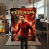 1PC Custom Name Cristiano Ronaldo Patterned Flannel Blanket Suitable For All Seasons for Home Decor Warmth and Comfort Gifts Holiday Present