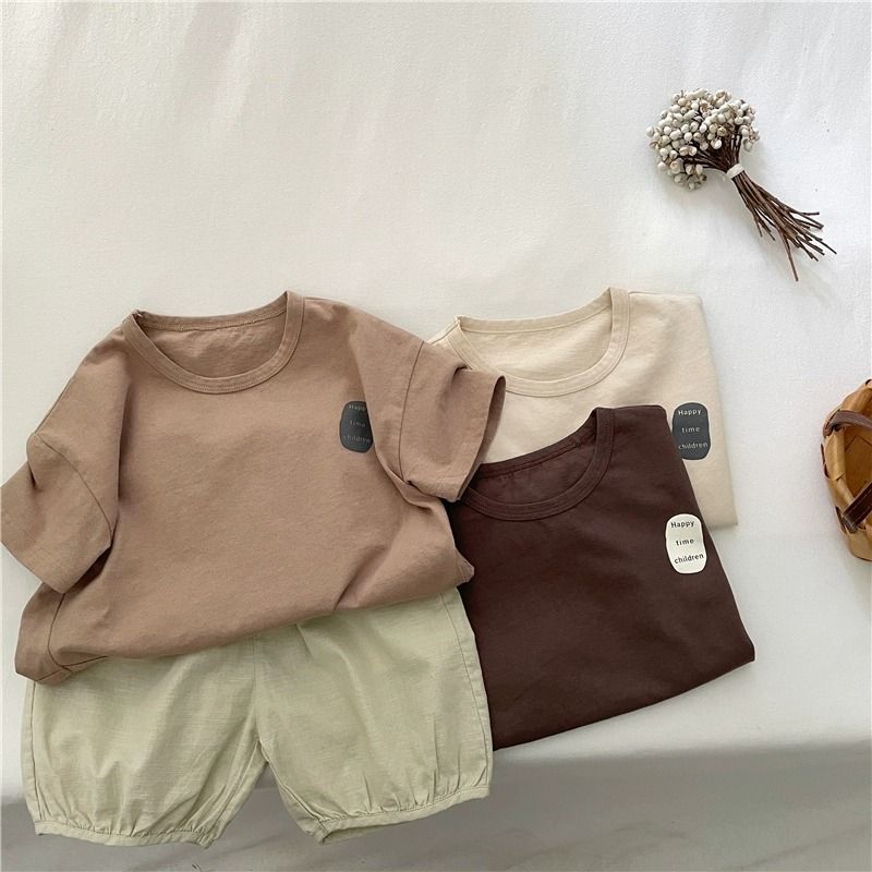 Spring and Autumn Children's Short Sleeved T-shirt Boys and Girls' Alphabet Top Forest Series Loose Korean