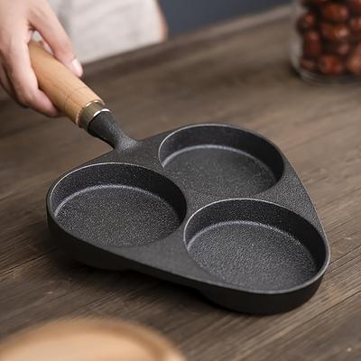 Non Stick 3 Hole Egg Frying Pan, Cast Iron Thickened Egg Dumpling Pan, Uncoated Non-stick Pan, Egg Hamburger Mold, Essential for Family Breakfast