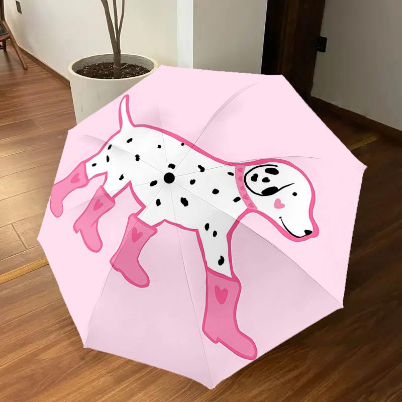 1PC Dalmatian Rainboots Umbrella-8-Rib Reinforced Portable Folding Travel Suitable for All Seasons Outdoor Daily Use-J329