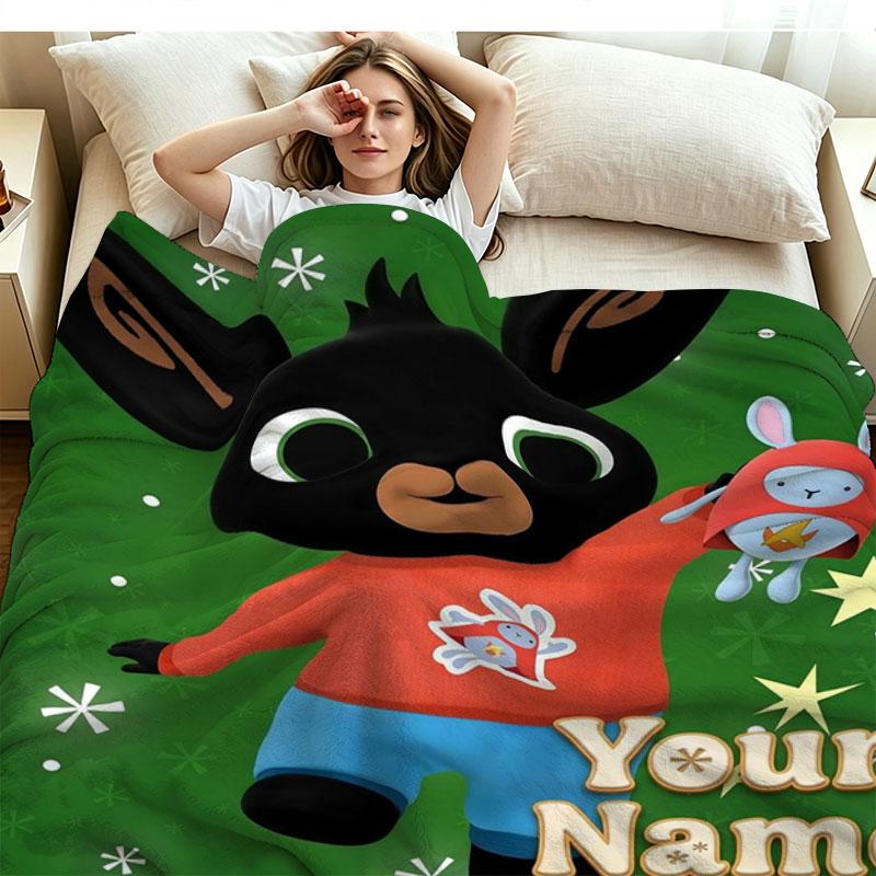 1PC Bing Custom Name Patterned Flannel Blanket Suitable For All Seasons for Home Decor Warmth and Comfort Gifts Holiday Present